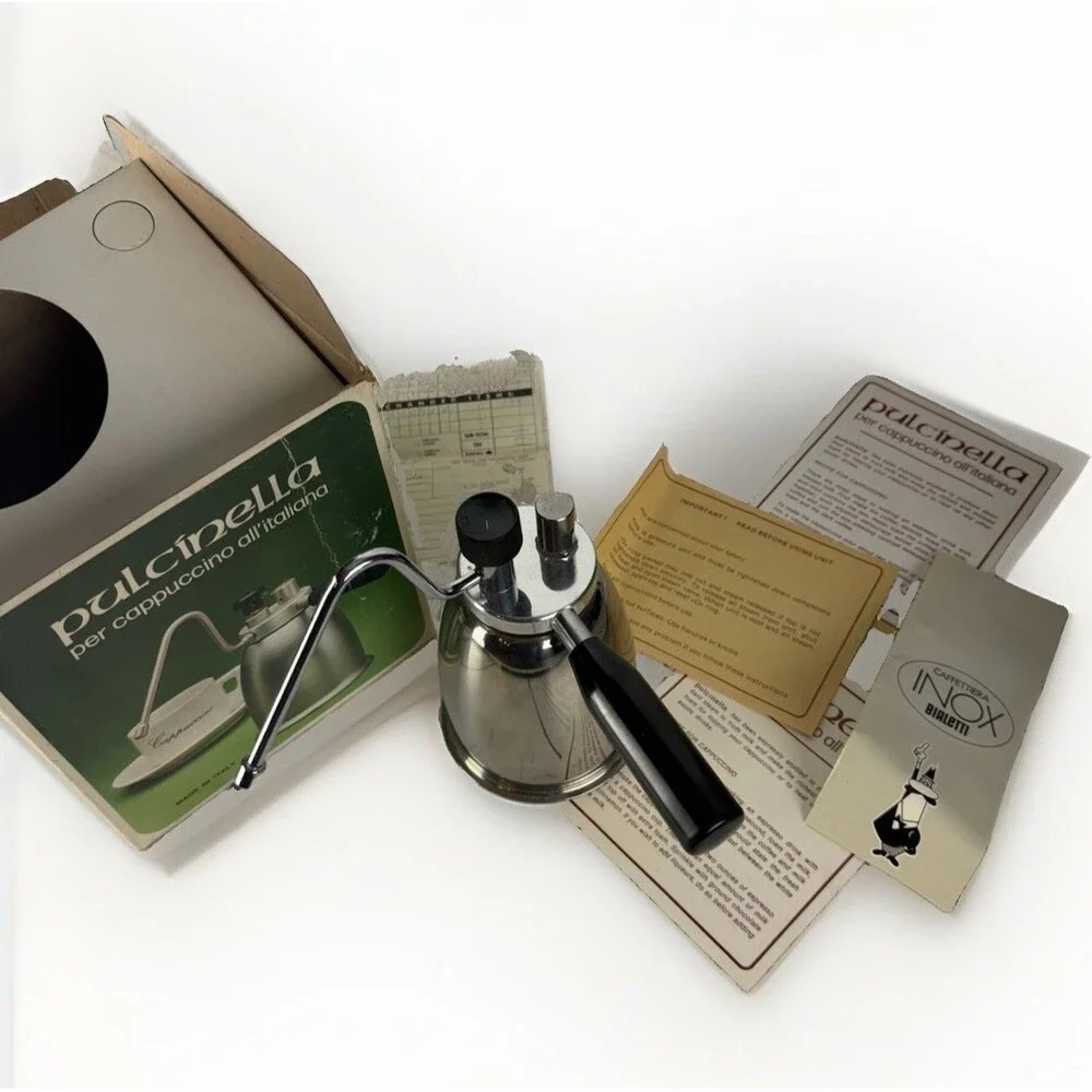 Vintage Vesubio Pulcinella Stovetop Milk Frother Steamer Made In Italy Orig Box